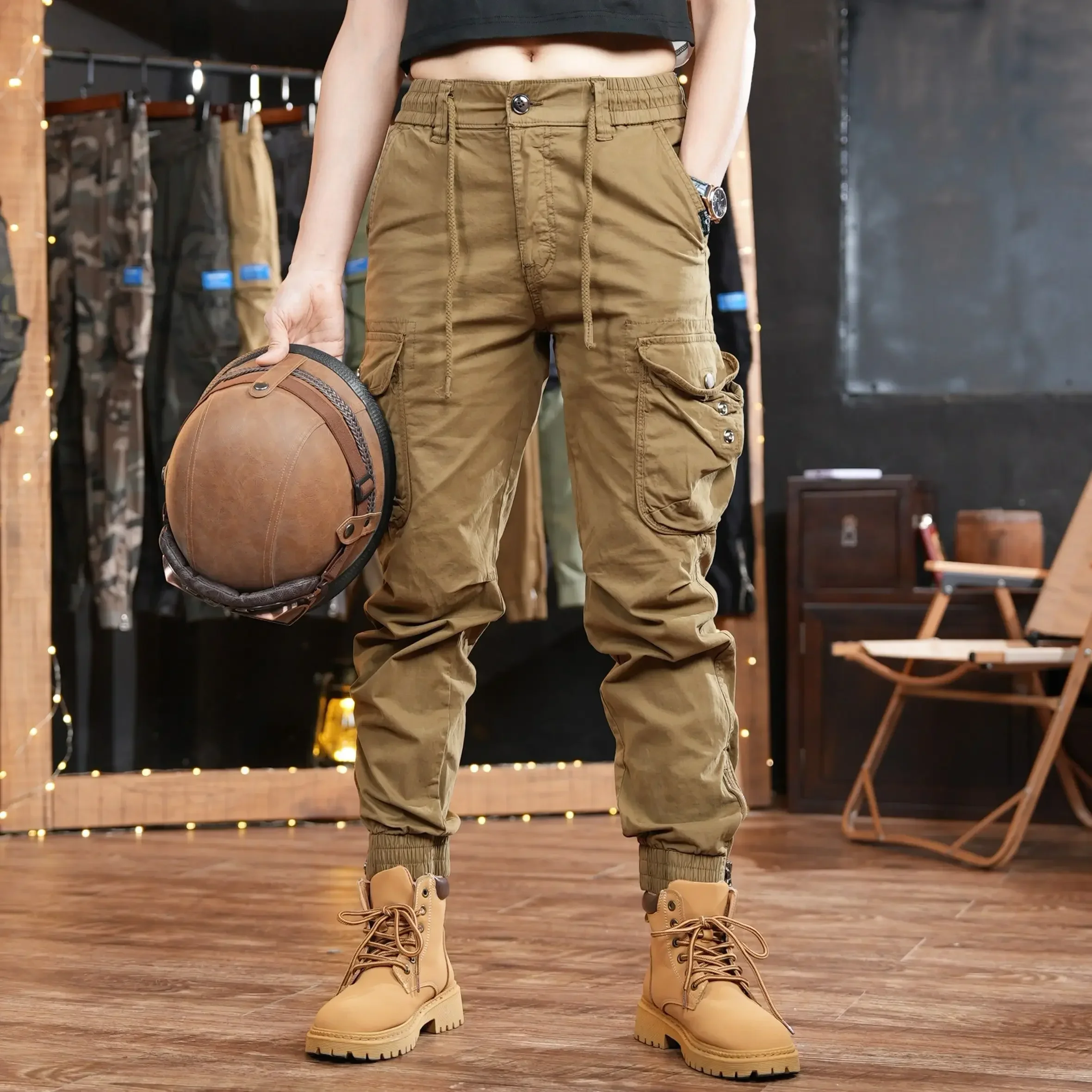 メンズマルチポケットアウトドアカーゴパンツ、khakiハイキ - Woodworking Brand のレビューと価格