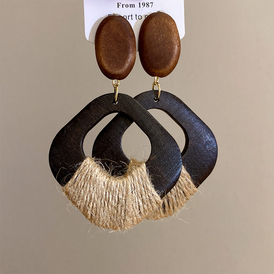 エスニックスタイル中空スクエア木製ダングルイヤリング手作りラ - Woodworking Women のレビューと価格